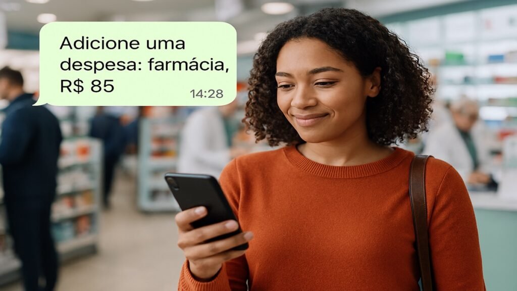 Pessoa registrando uma despesa no em um dos seus assistentes financeiros